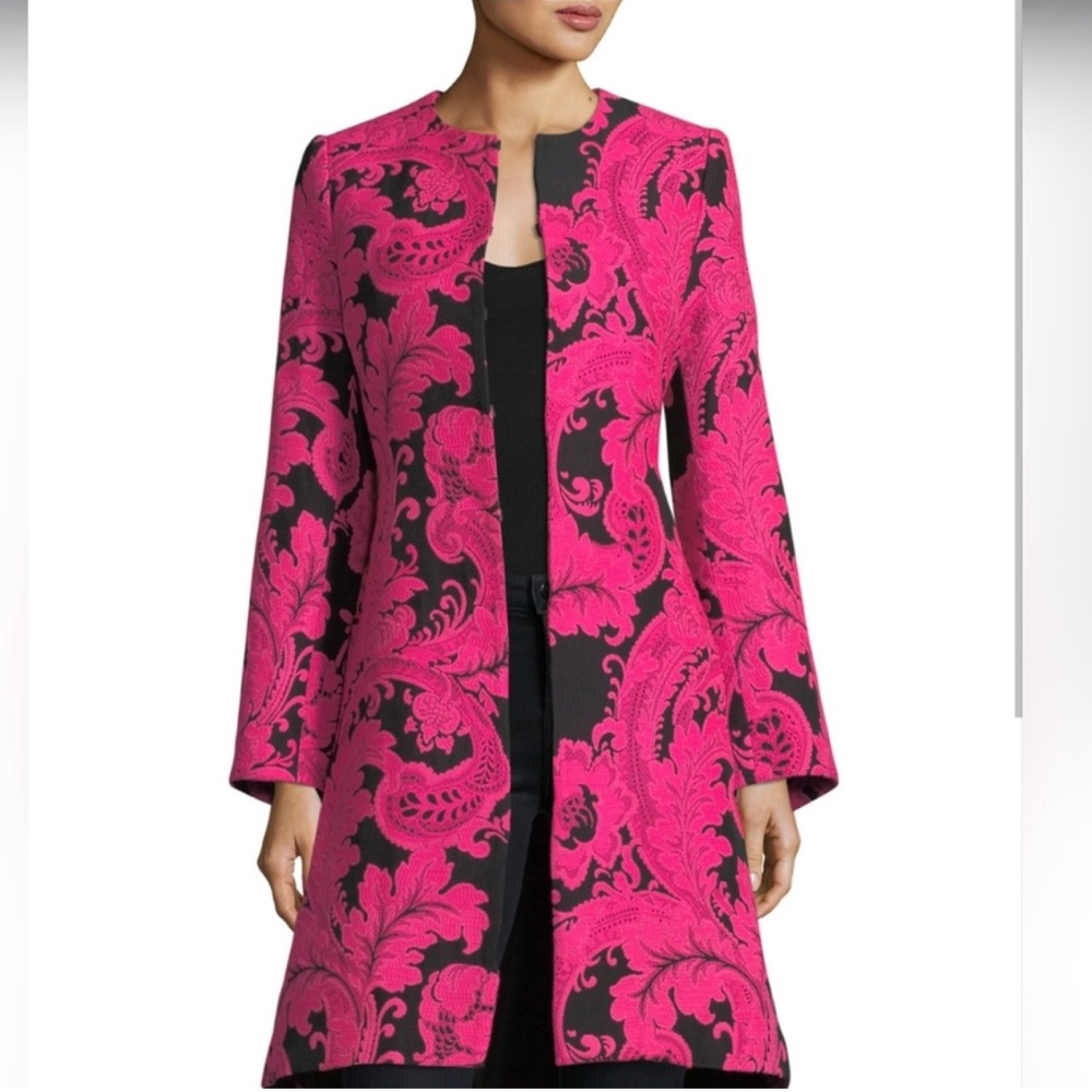 Alice + Olivia Liza Bell Sleeve Paisley Jacket Womens Large Black Pink